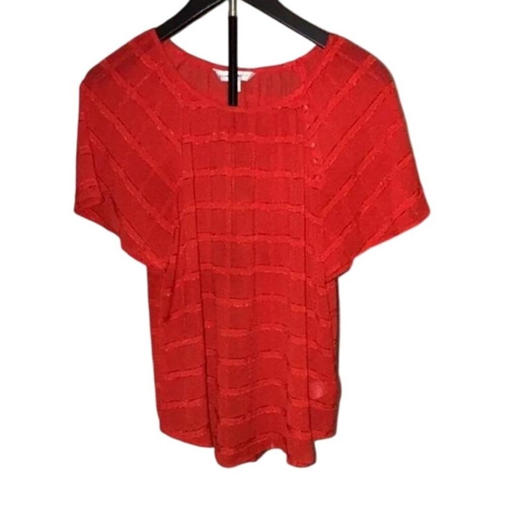 Counterparts Red Short Sleeve Square Neck Button Detail Blouse‎ Top Women's SZ M